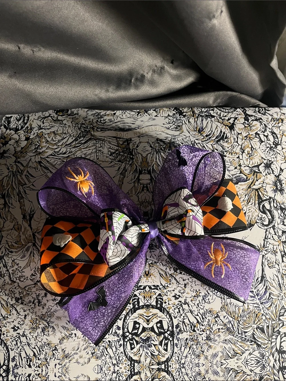 Handmade Kids Halloween Spider Bow Hair Accessory - Purple, Orange, White